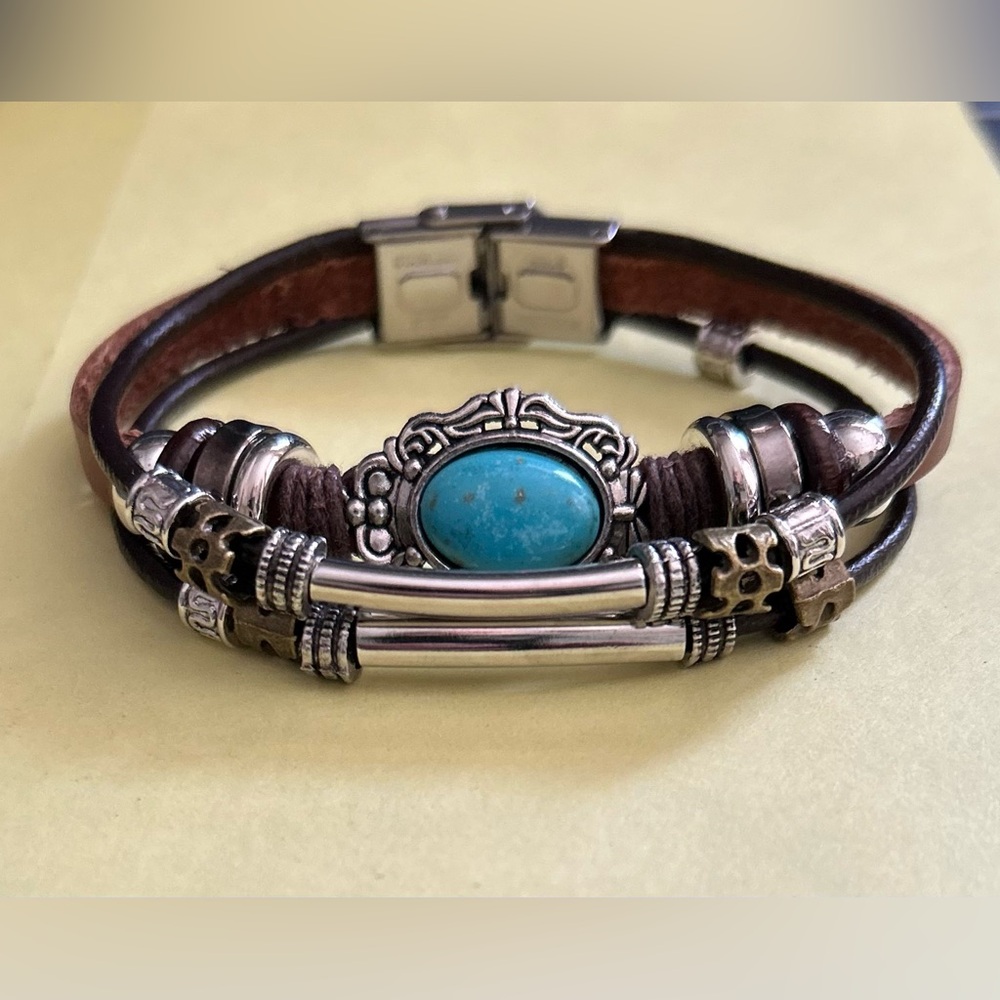 Boho Turquoise and Silver Multi-Layer Bracelet